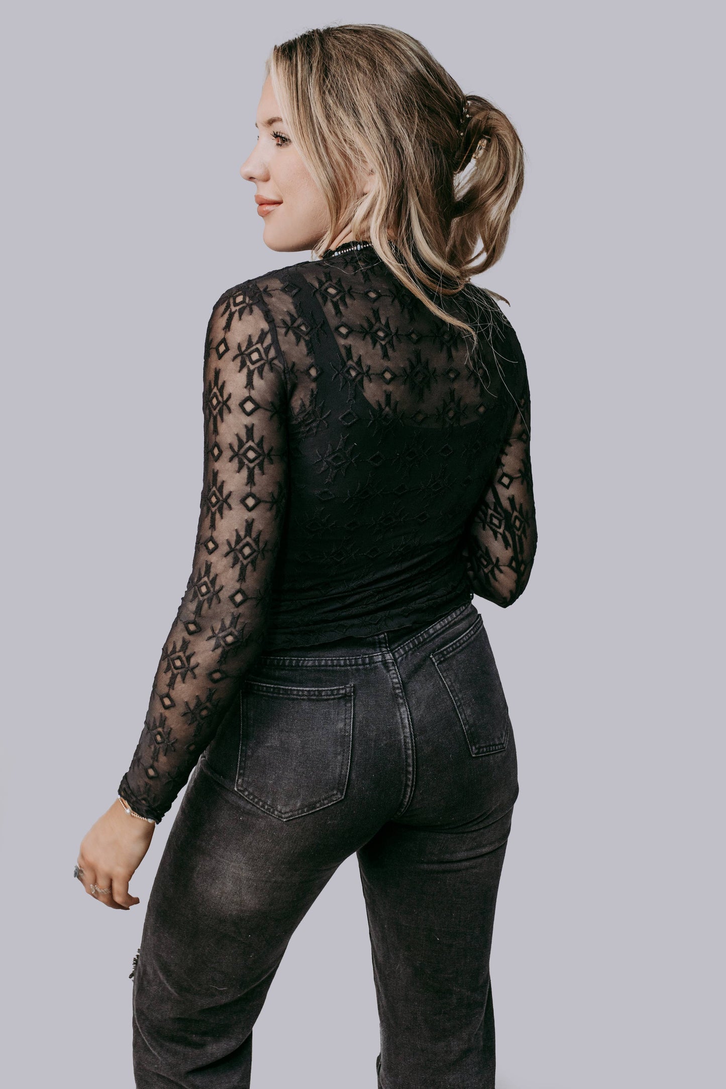 Black Embroidery mesh/lace top