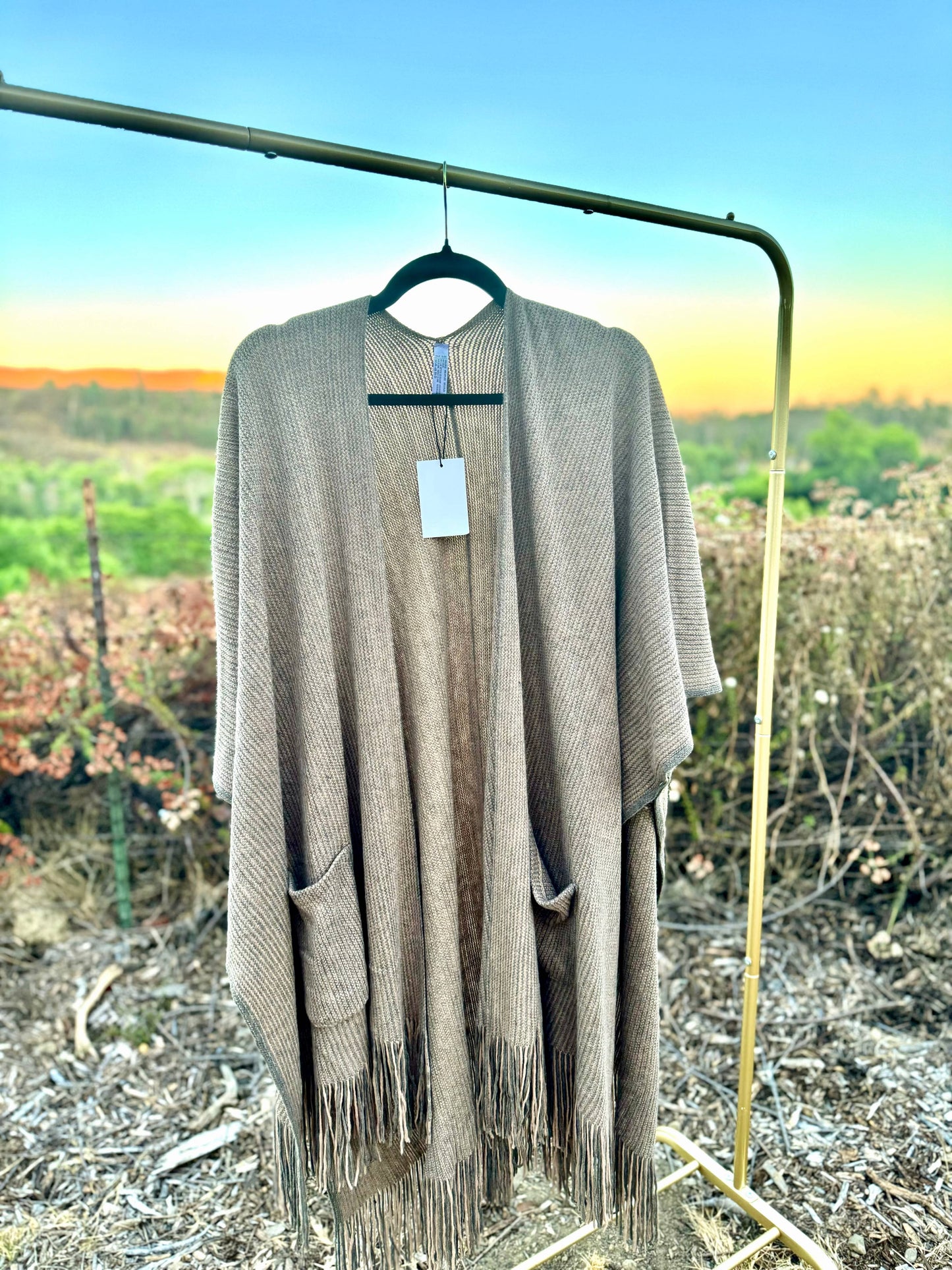 Harlow Cardi | Kimono Cardigan with Pockets & Fringed Hem in Camel