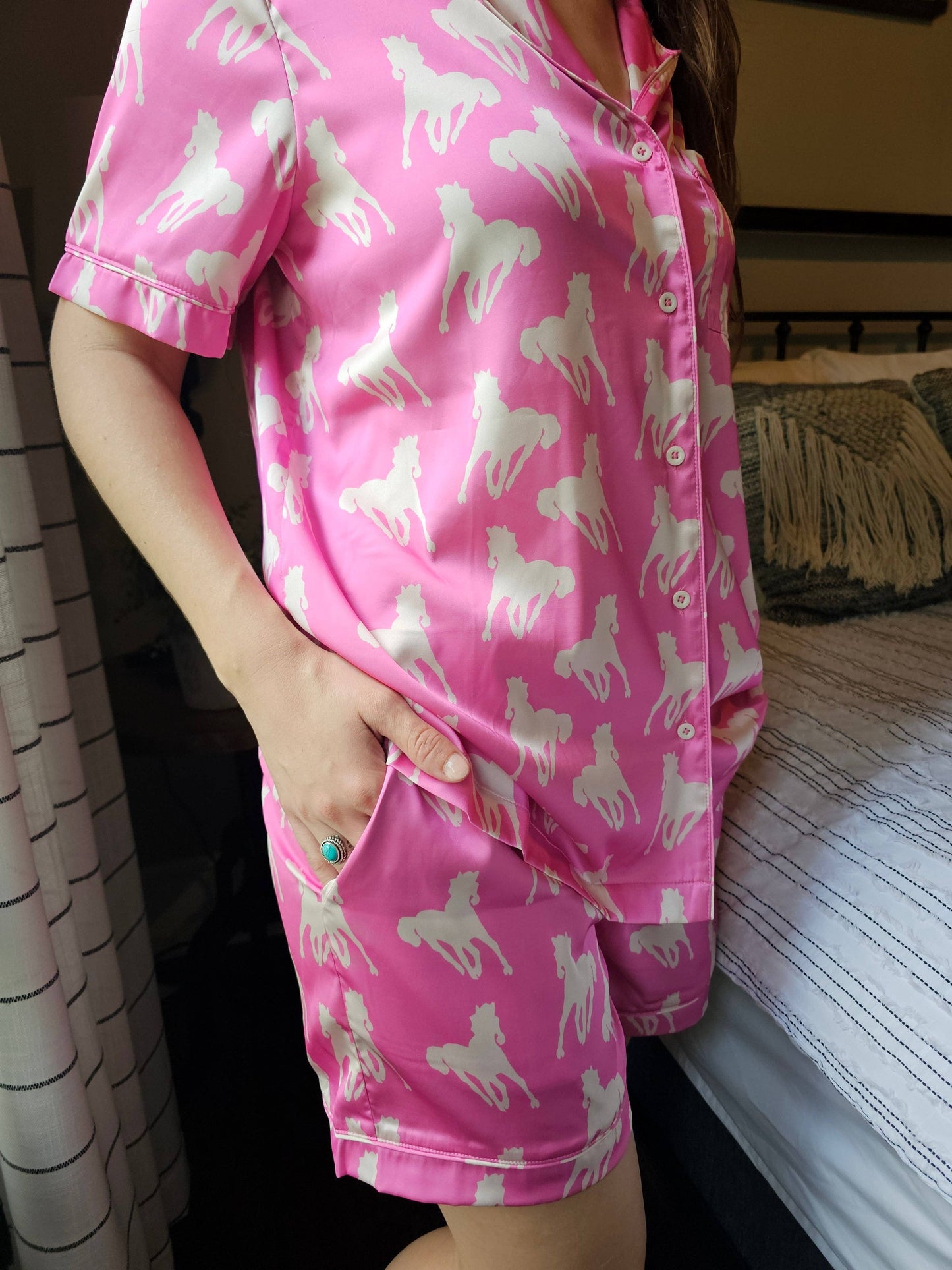Pink Horse Satin PJ Set