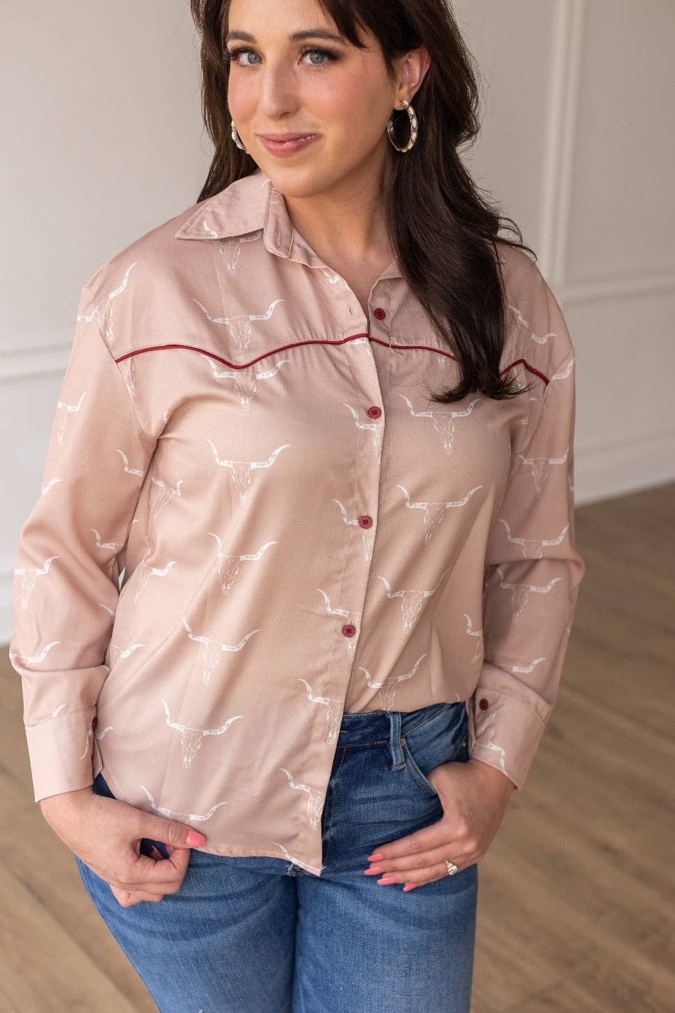 Honky Tonk Attitude Button Down in Beige