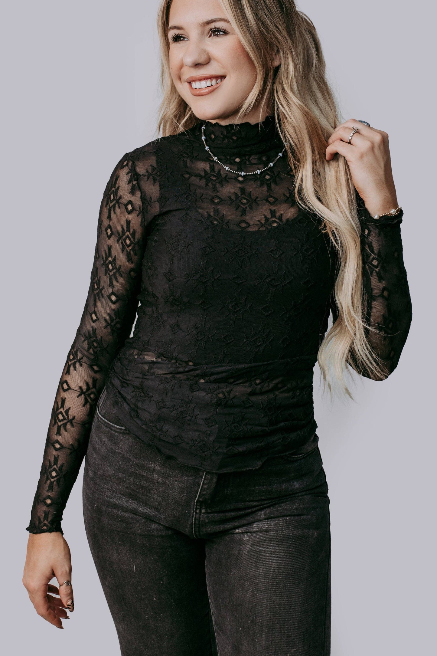 Black Embroidery mesh/lace top