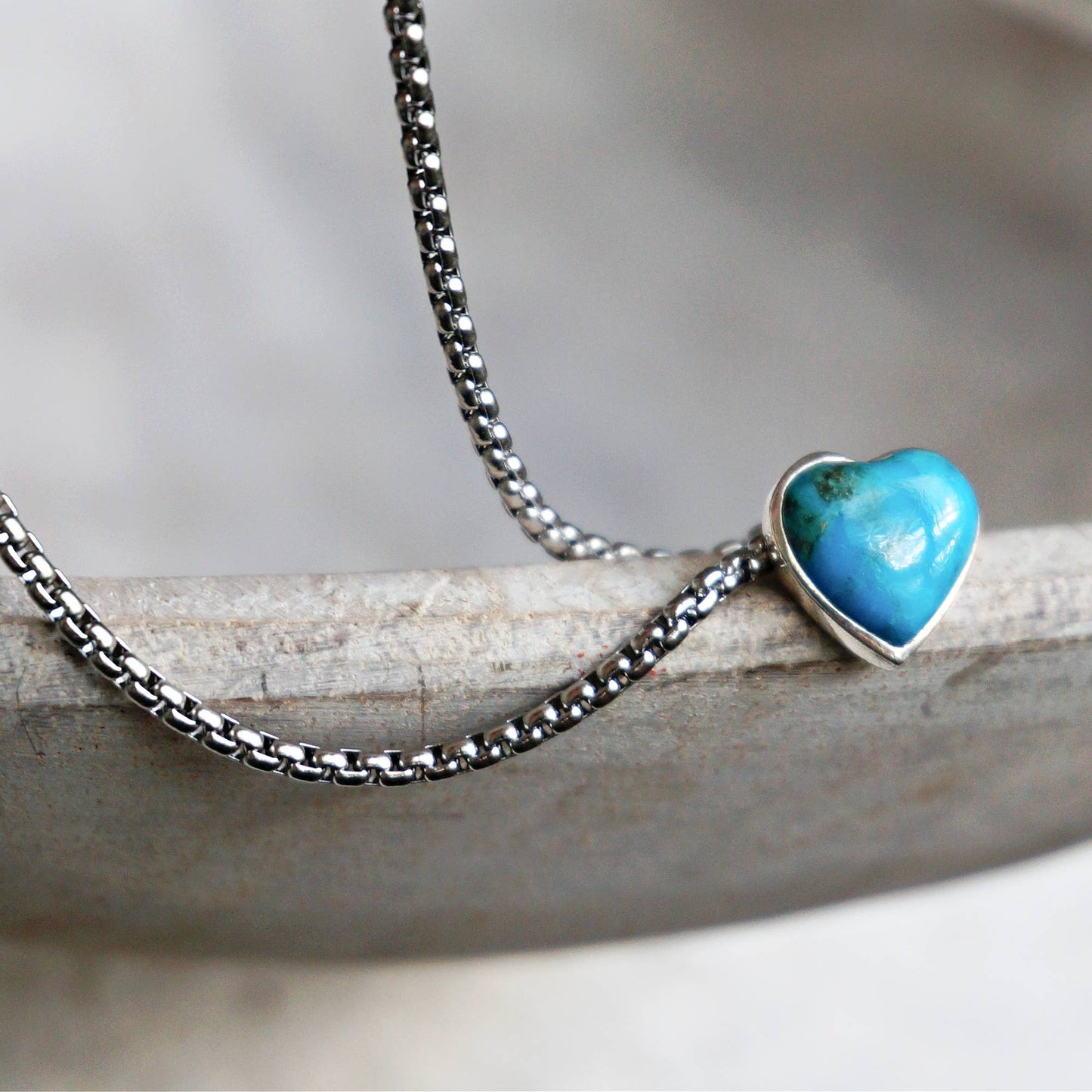 Turquoise Heart Necklace: Stainless steel 16-18"