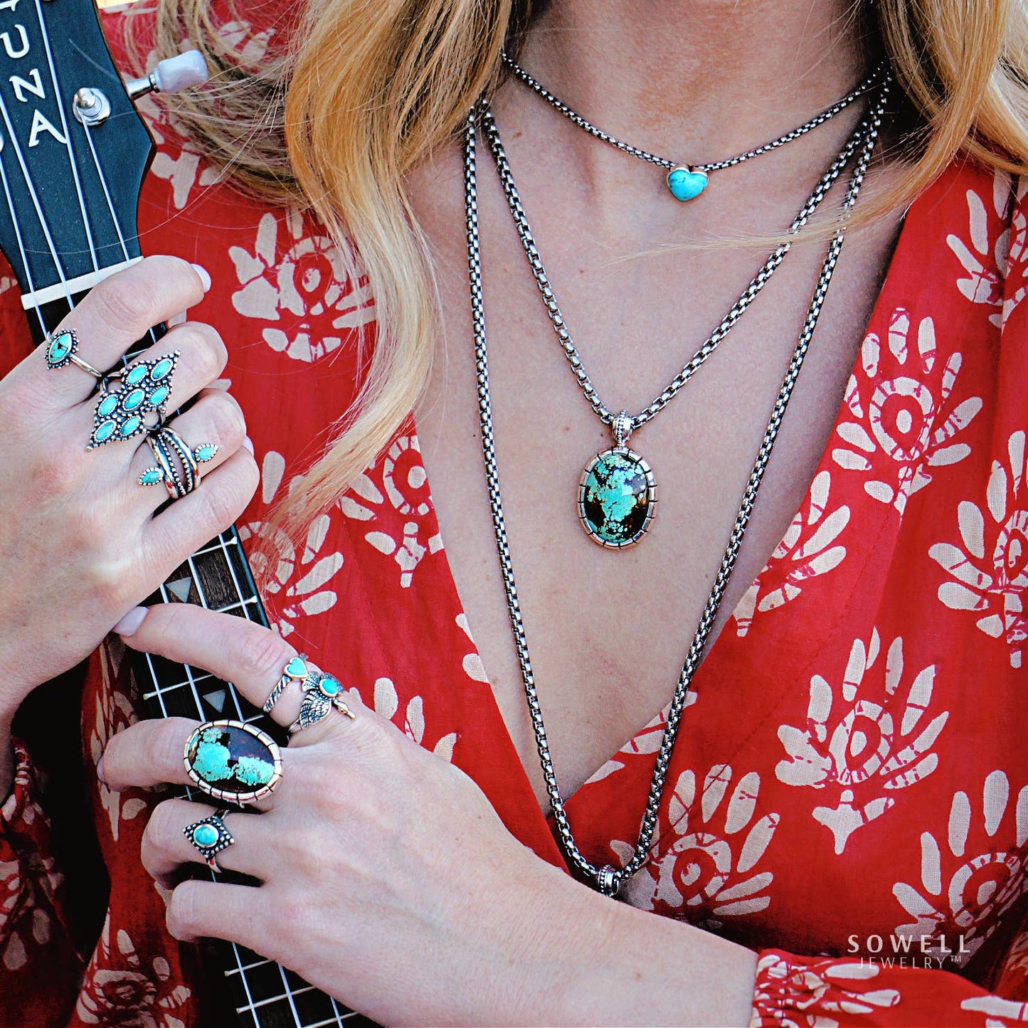 Turquoise Heart Necklace: Stainless steel 16-18"