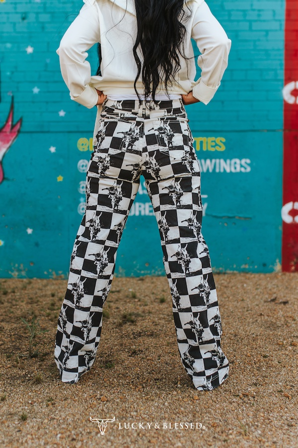 Black White Checkered Kicking Horse Jeans