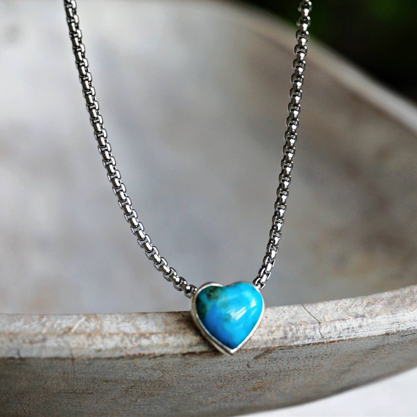 Turquoise Heart Necklace: Stainless steel 16-18"