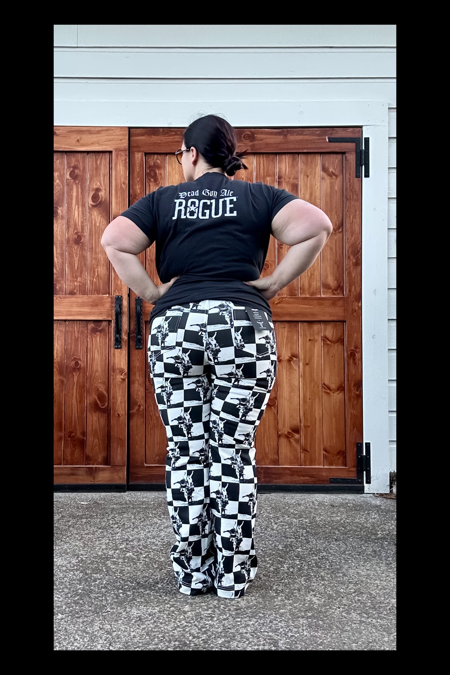 Black White Checkered Kicking Horse Jeans