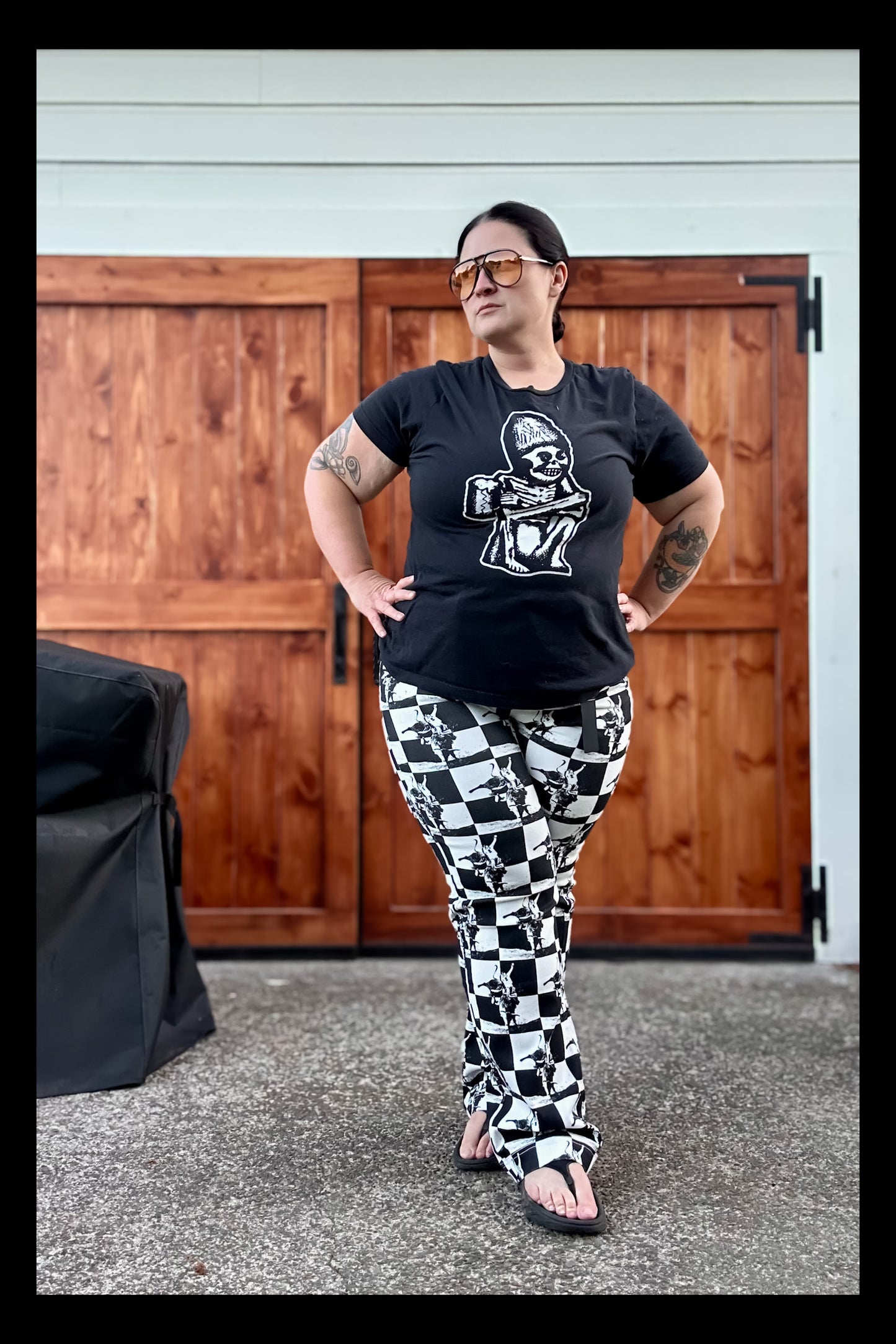 Black White Checkered Kicking Horse Jeans