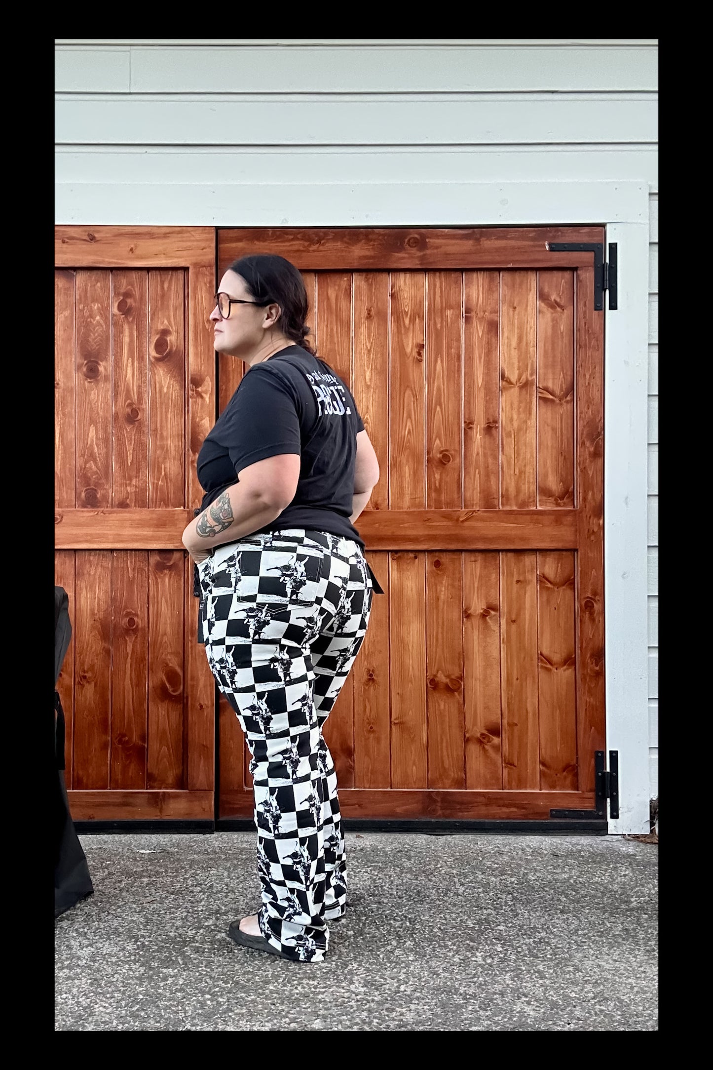 Black White Checkered Kicking Horse Jeans