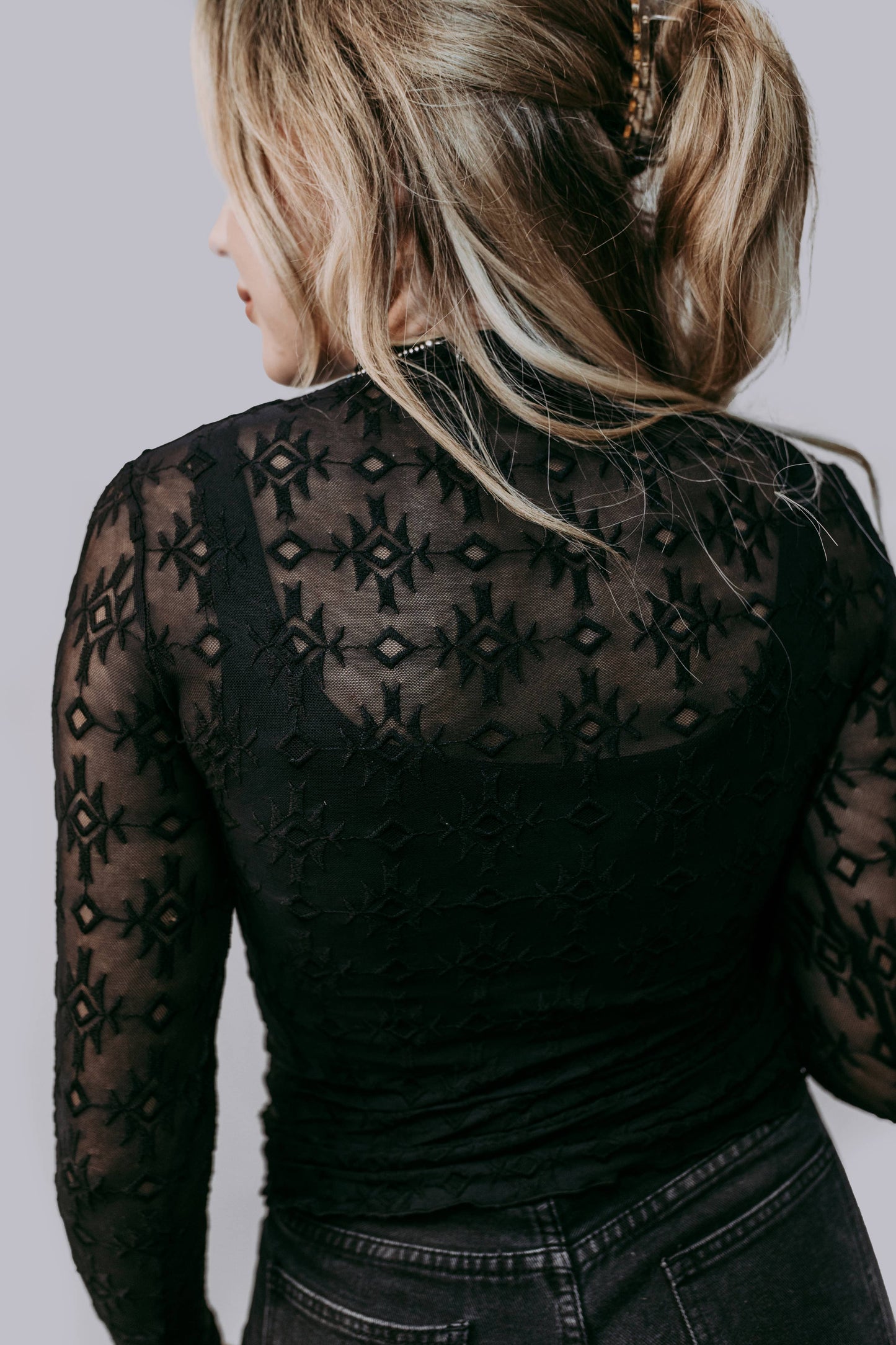 Black Embroidery mesh/lace top