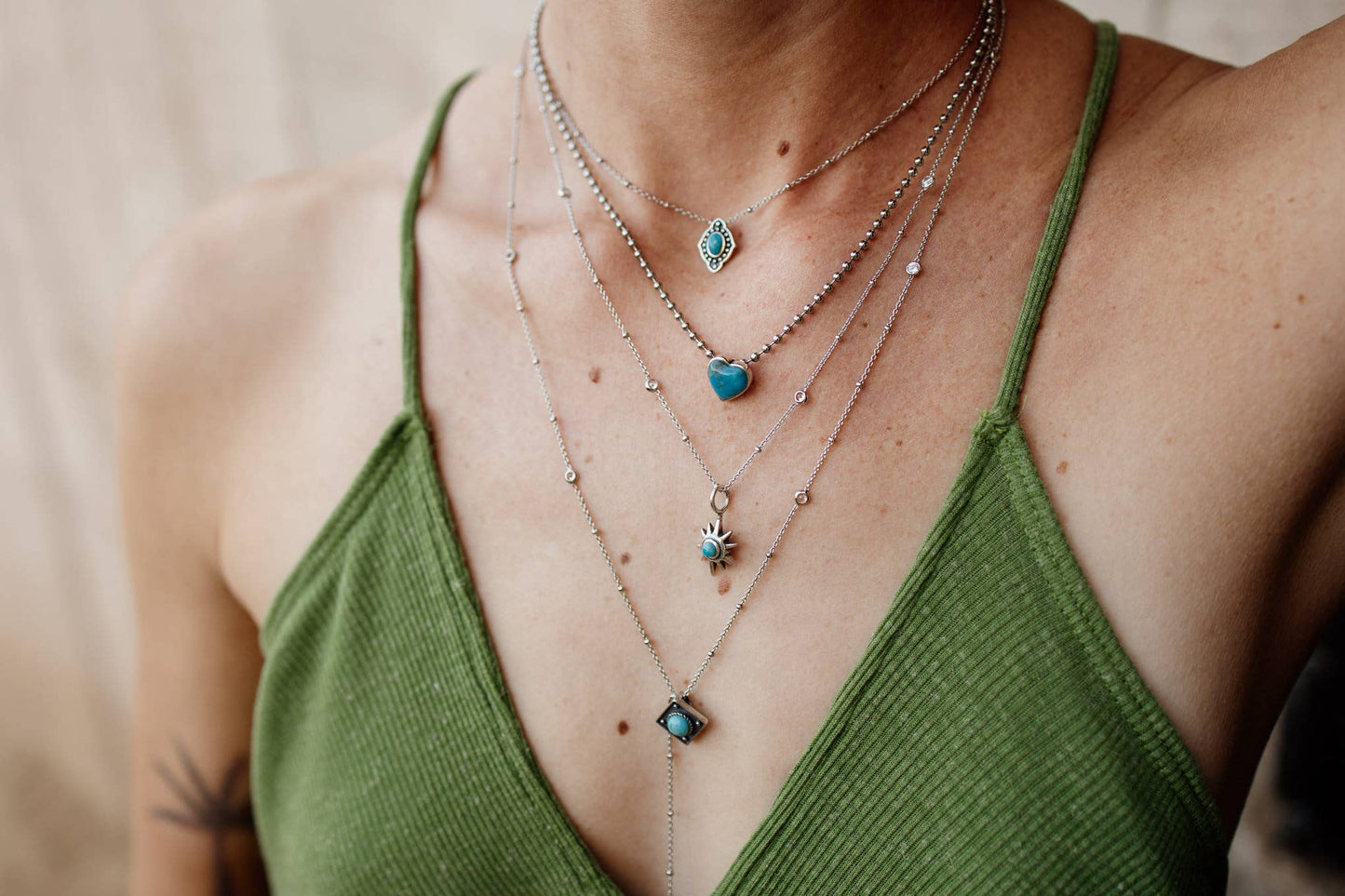 Turquoise Heart Necklace: Stainless steel 16-18"