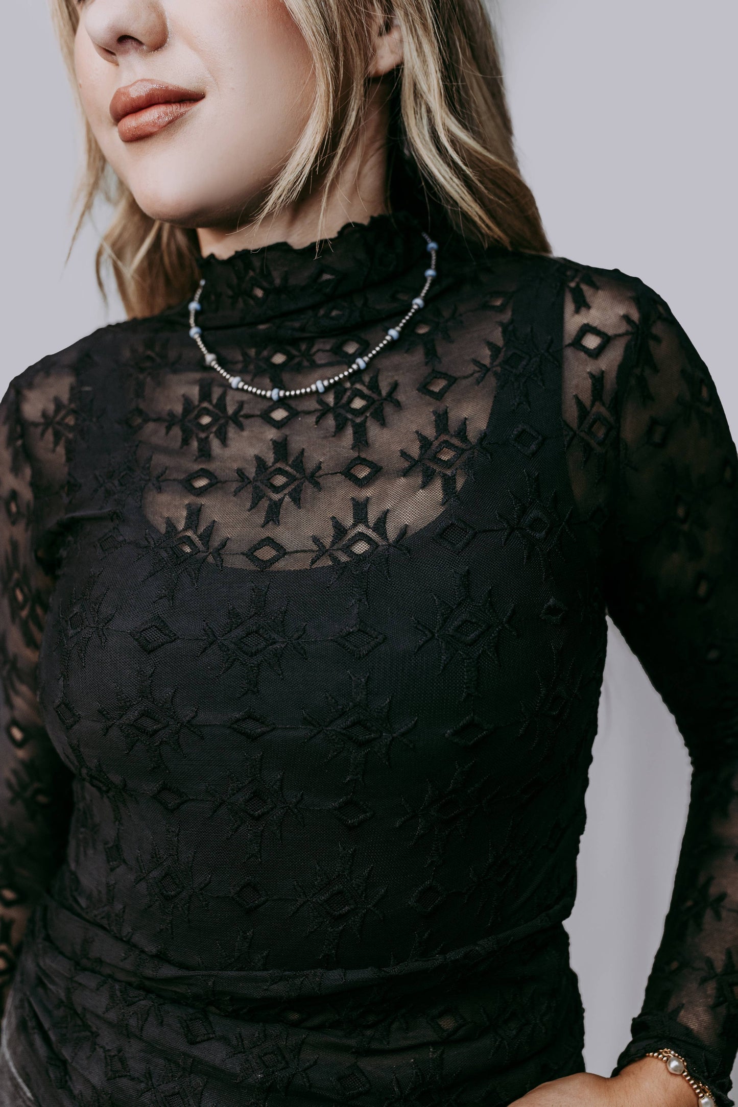 Black Embroidery mesh/lace top