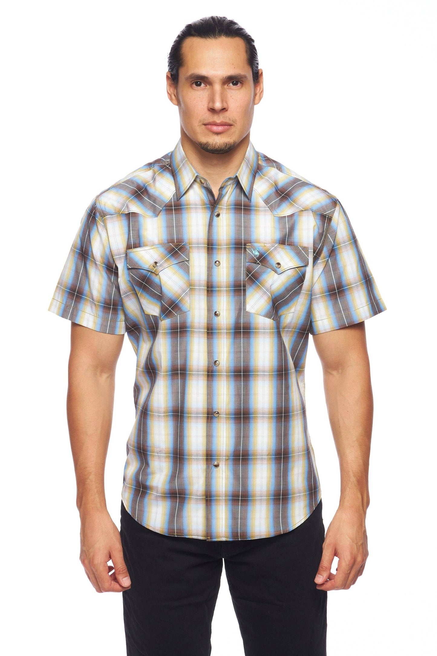 Men's Western Short Sleeve Pearl Snaps Plaid Shirt