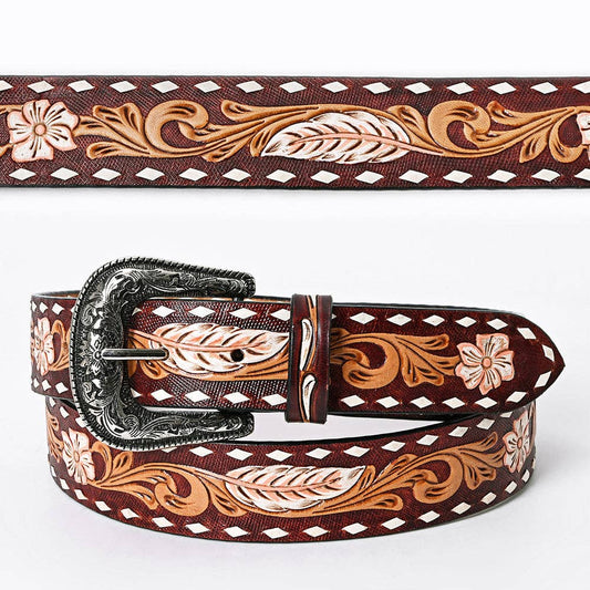 Tooled feather belt