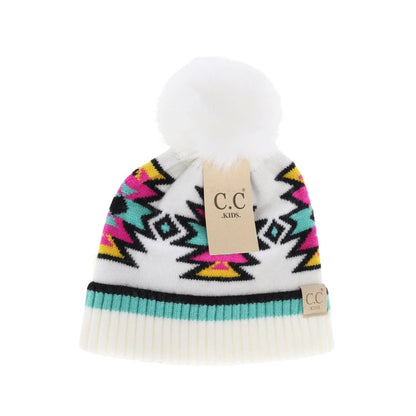 Kids' Southwestern C.C Beanie with Faux Fur Pom