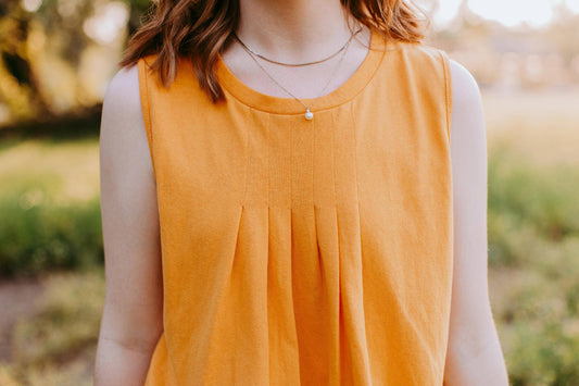 Dodge City Sleeveless Pintucked Tank Mustard