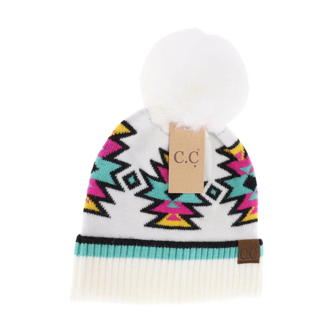 Southwestern Faux Fur Pom Beanie Adult