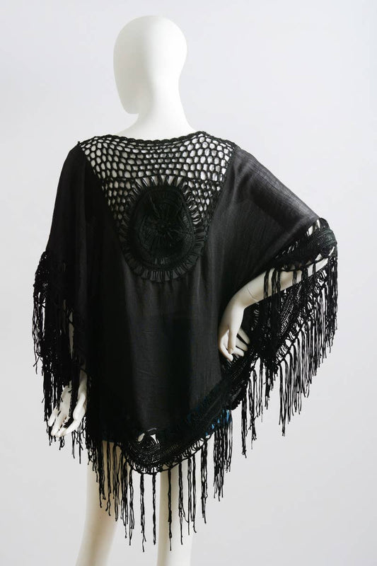 Fringe Tassel Kimono with Crochet Medallion