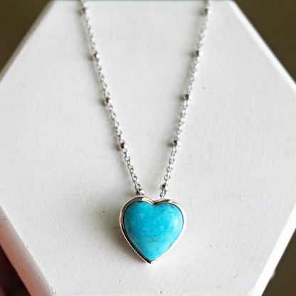 Turquoise Heart Necklace: Stainless steel 16-18"