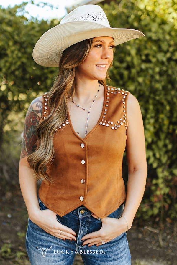 Camel Suede Studded Vest