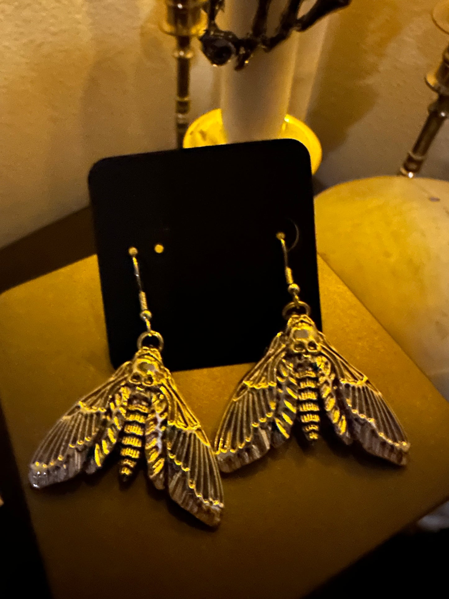 Gothic Skull Moth Earrings