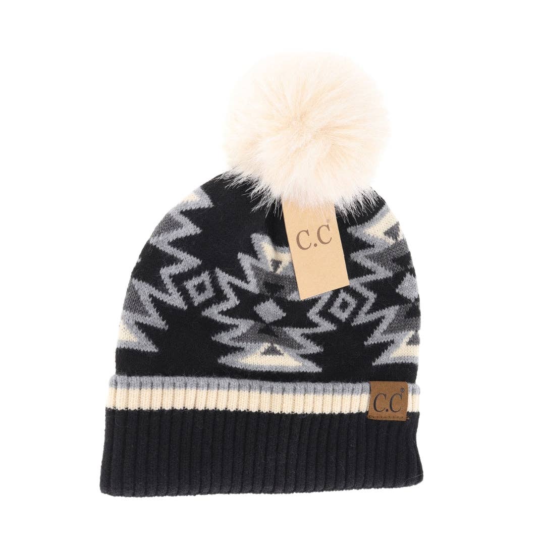 Southwestern Faux Fur Pom Beanie Adult