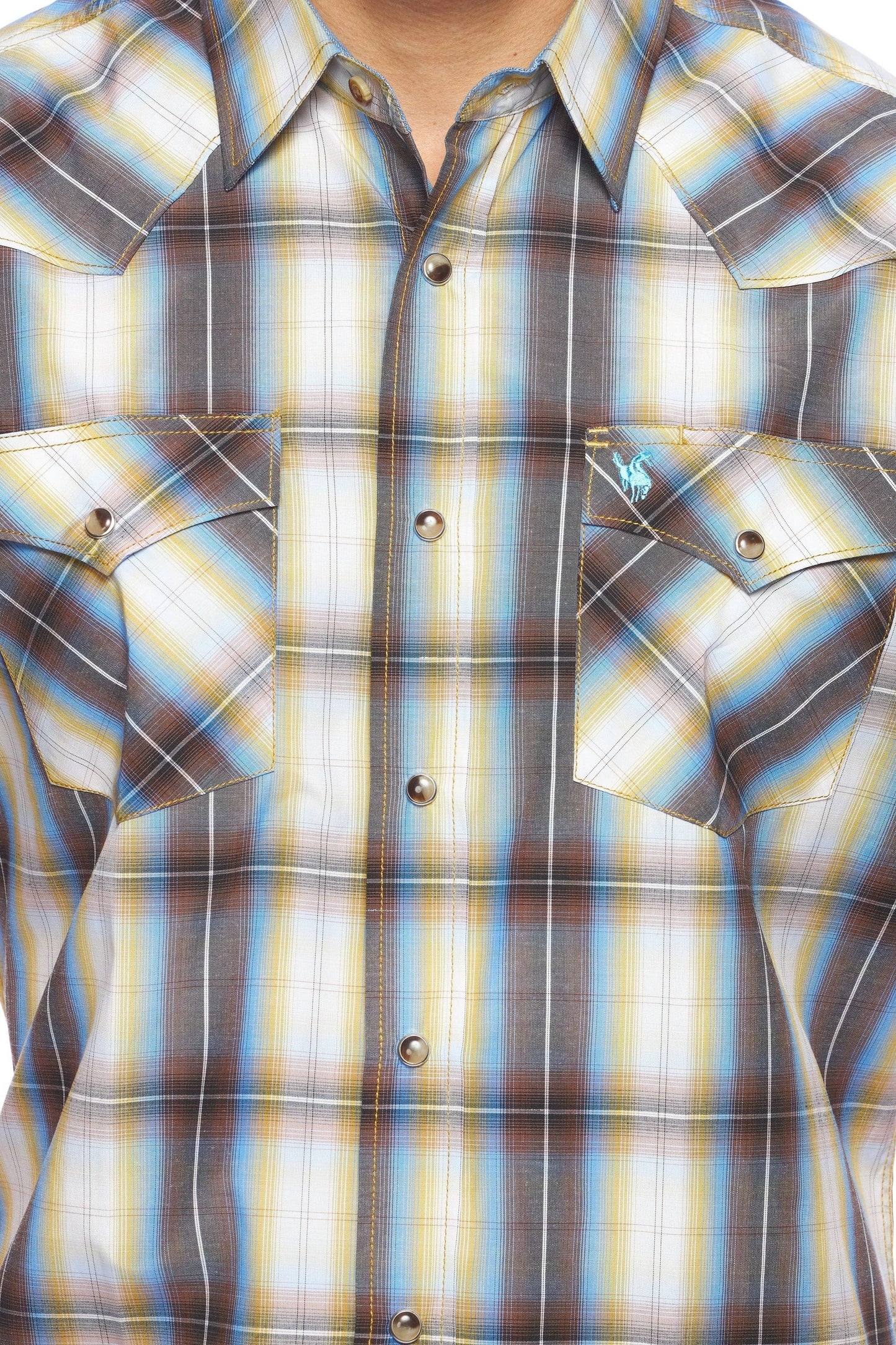 Men's Western Short Sleeve Pearl Snaps Plaid Shirt