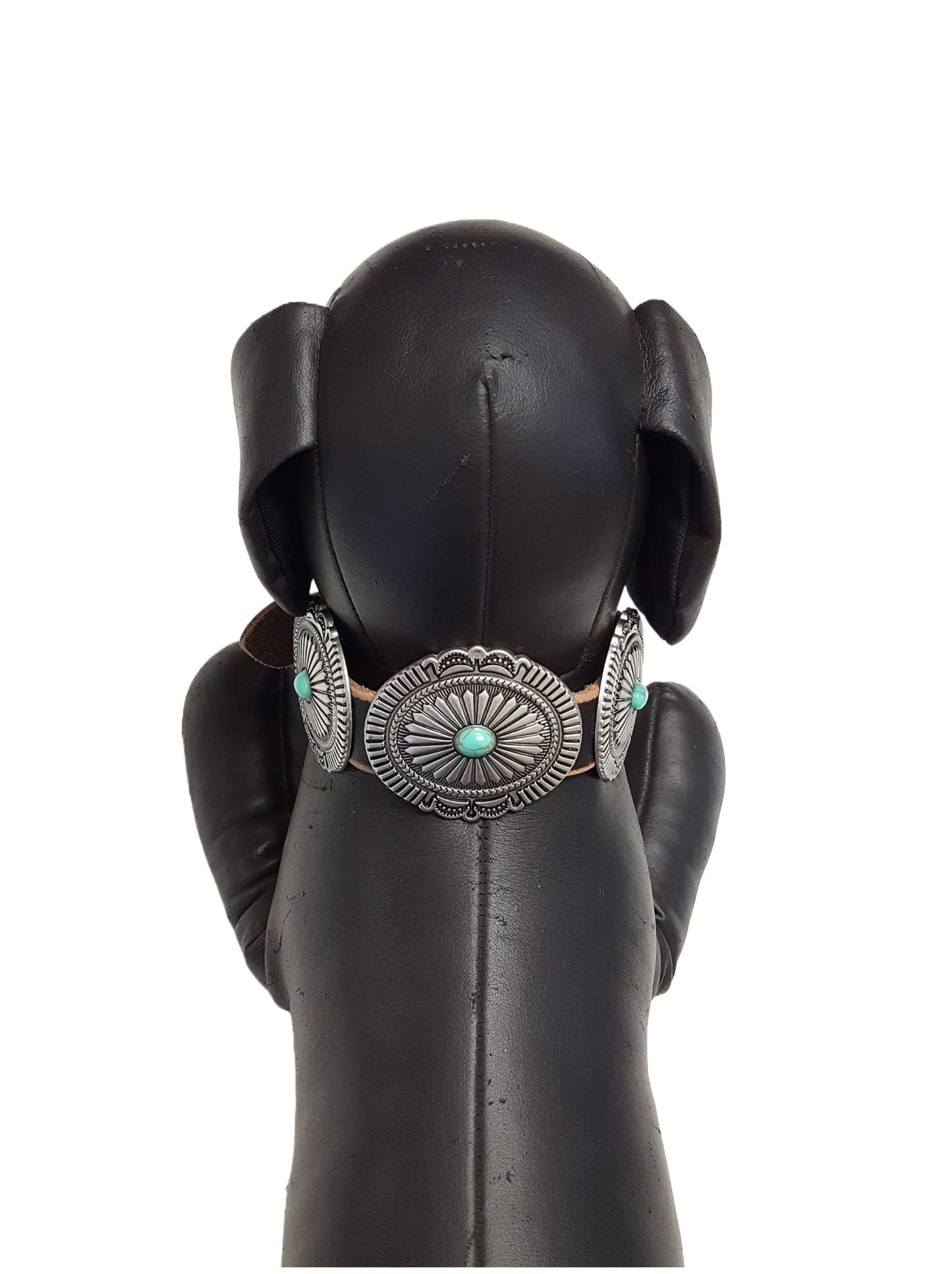 Distressed Leather Dog Collar with conchos