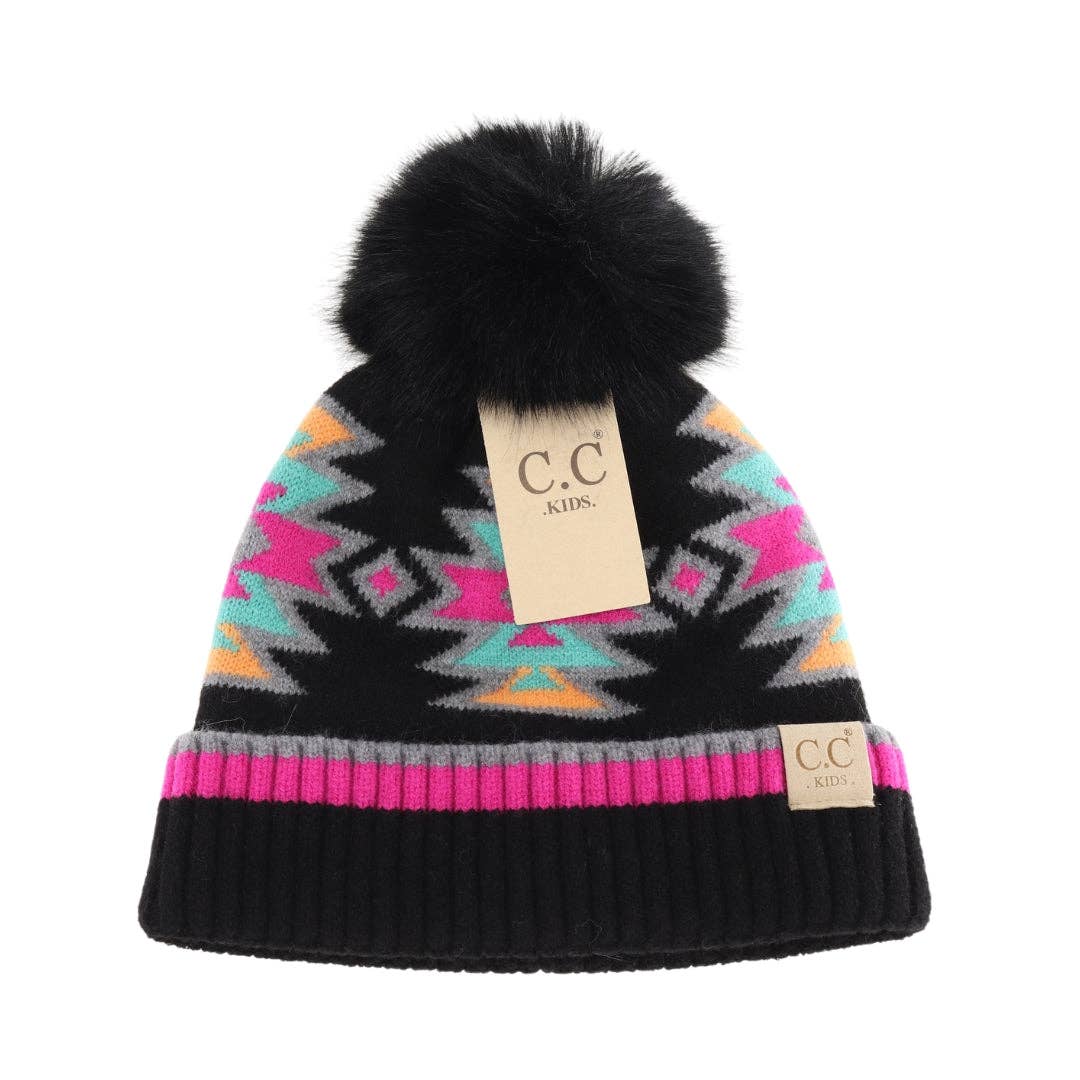 Kids' Southwestern C.C Beanie with Faux Fur Pom