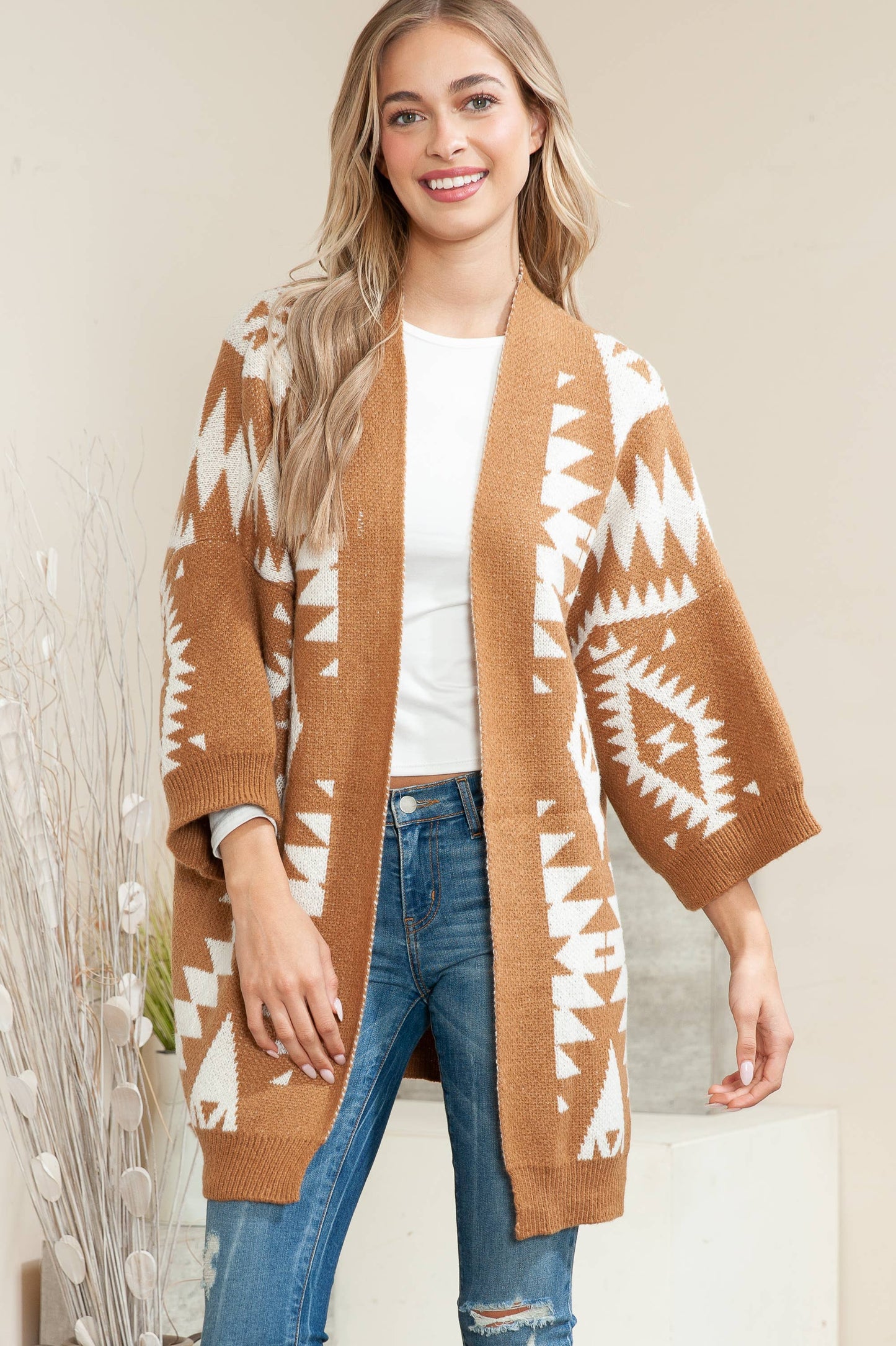 Aztec Styled Cardigan in Caramel