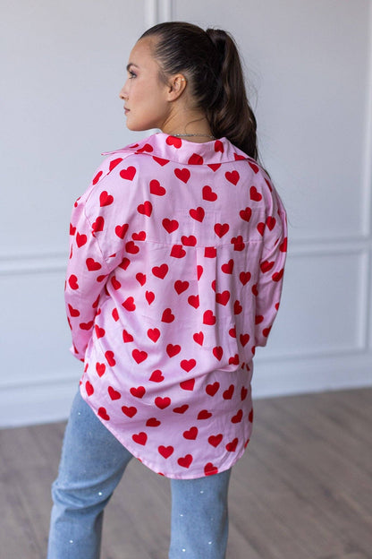 Red Hearts Button Up