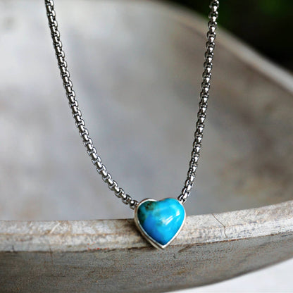 Turquoise Heart Necklace: Stainless steel 16-18"