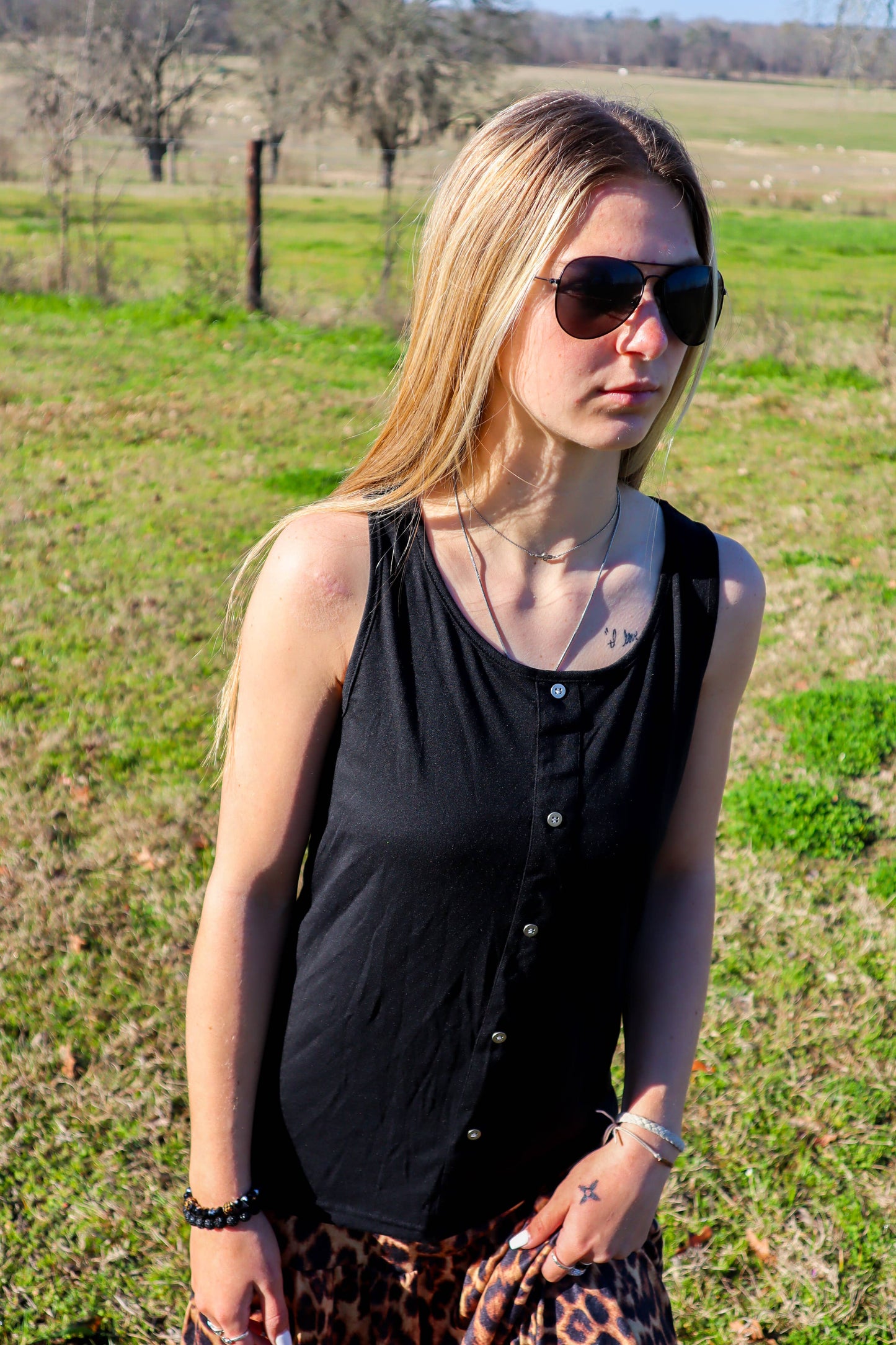 Free Bird Button Front Tank Black