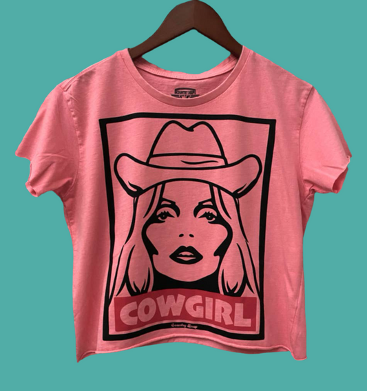 Cowgirl Cropped Acid wash T-shirt Watermelon Sugar