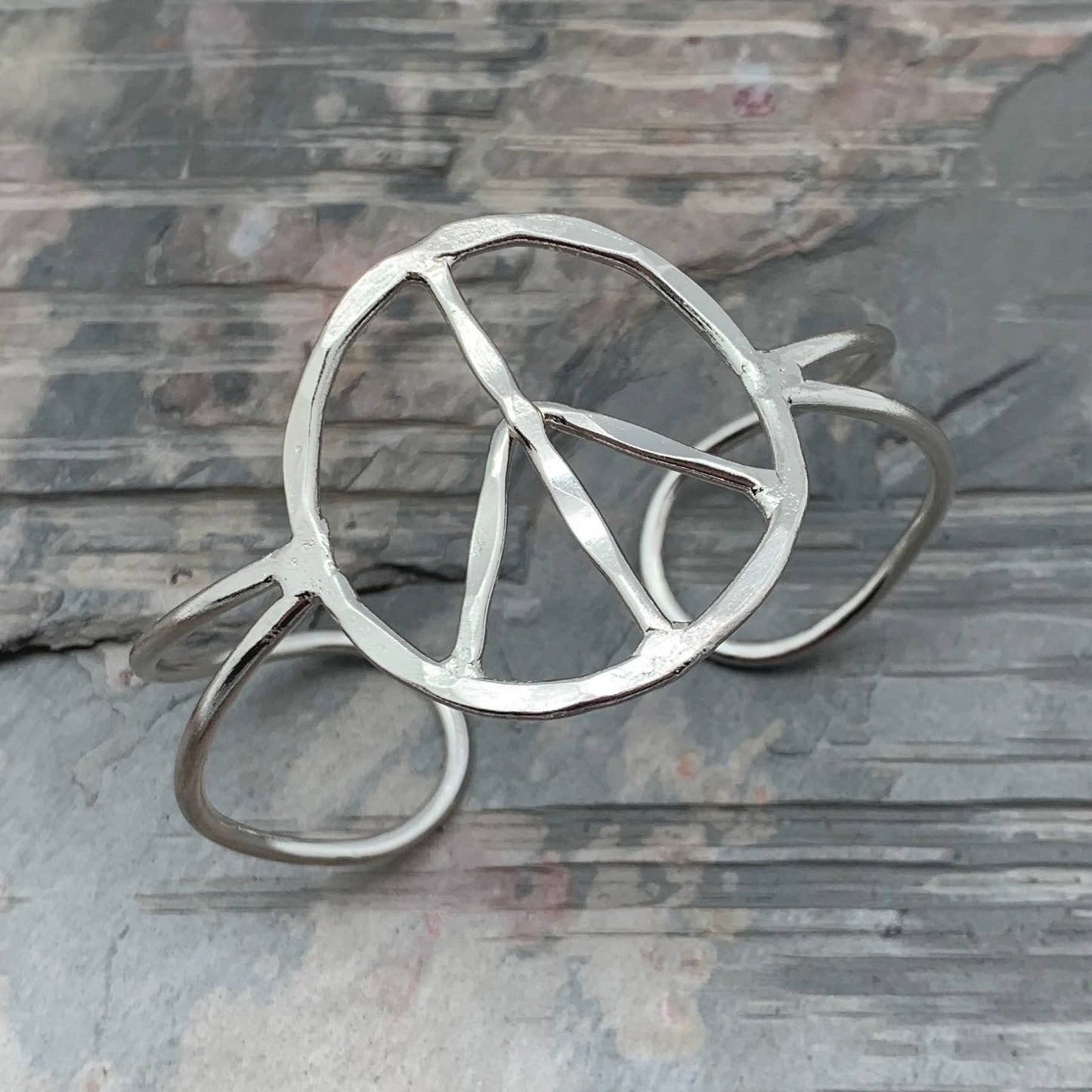 Gold Plated Adjustable Cuff Bracelet - Peace Sign