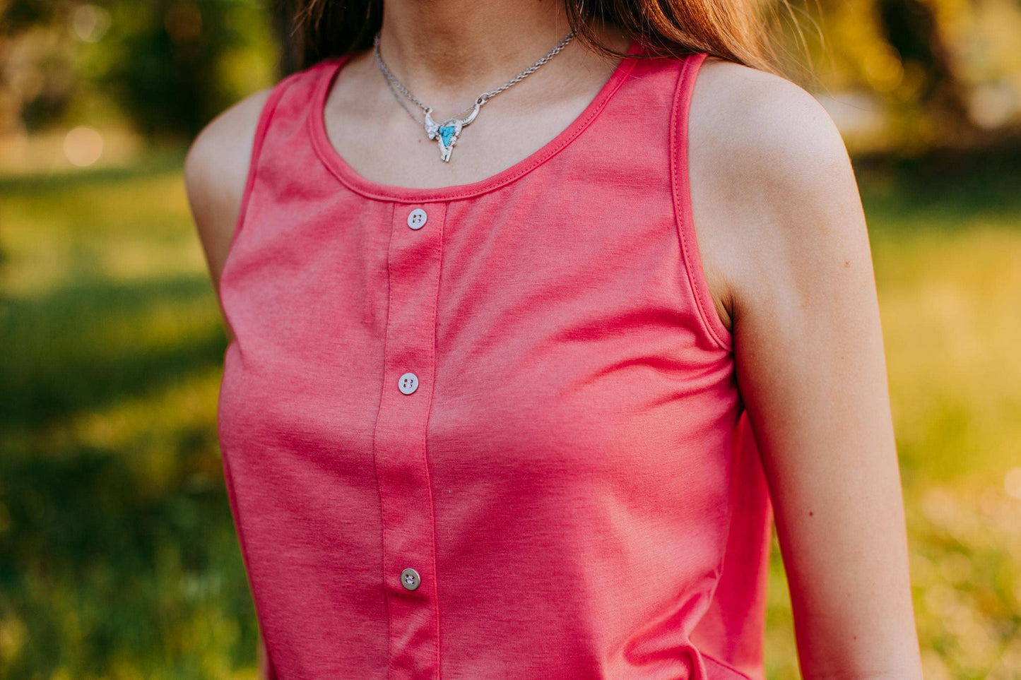 Free Bird Button Front Tank Coral