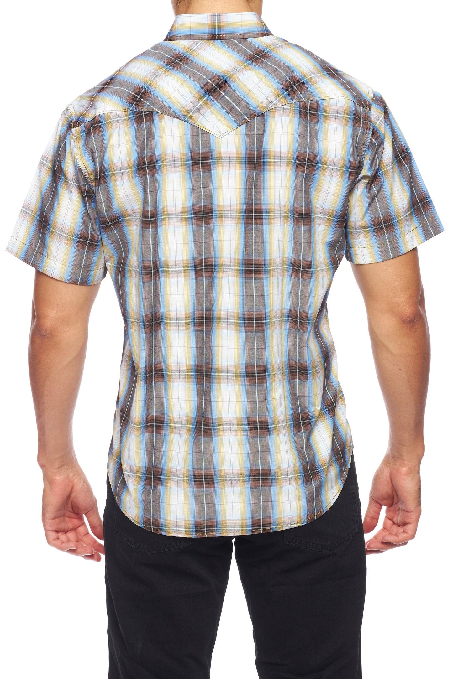 Men's Western Short Sleeve Pearl Snaps Plaid Shirt