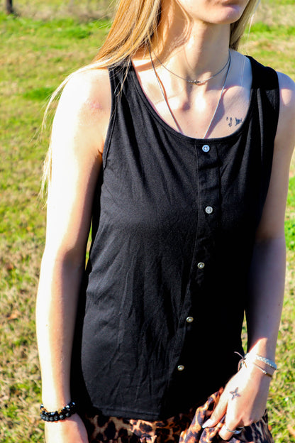 Free Bird Button Front Tank Black