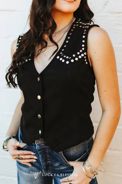 Black Suede Studded Vest