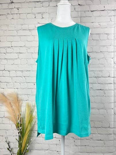 Dodge City Sleeveless Pintucked Tank Teal