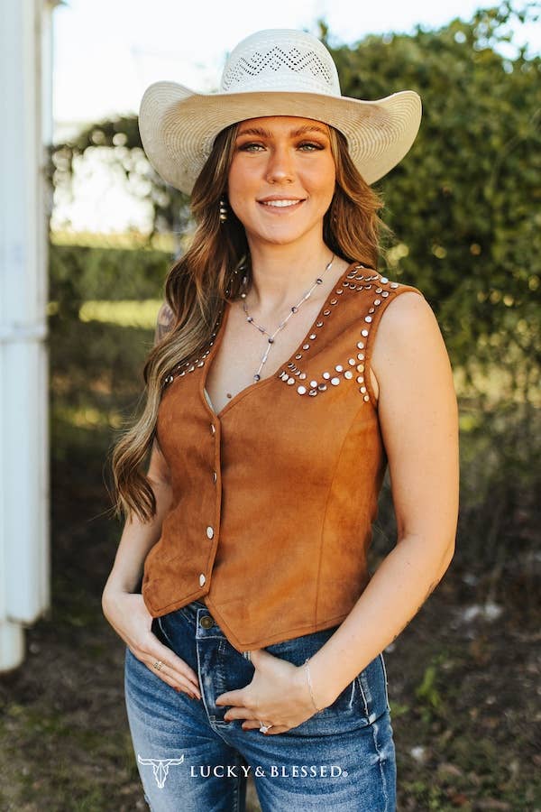 Camel Suede Studded Vest