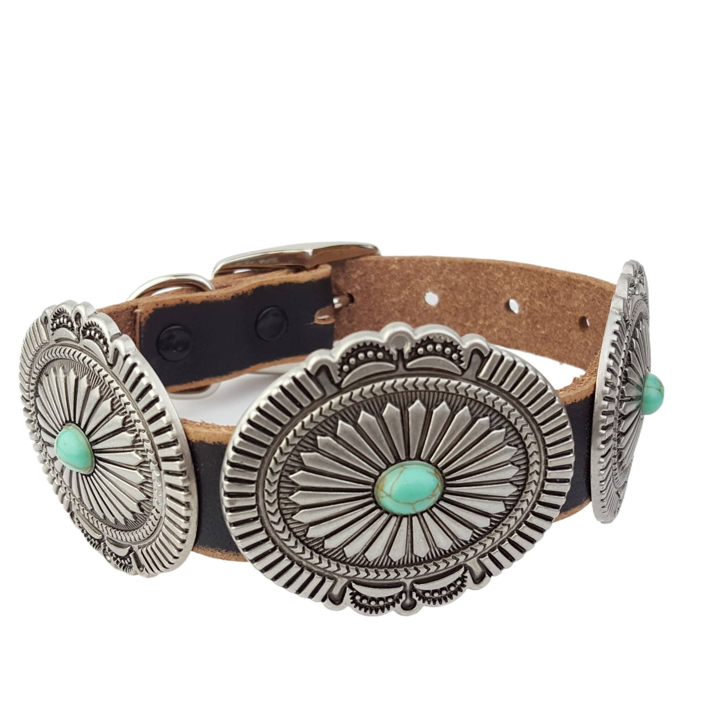 Distressed Leather Dog Collar with conchos