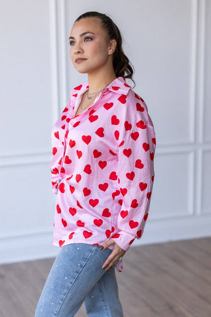 Red Hearts Button Up