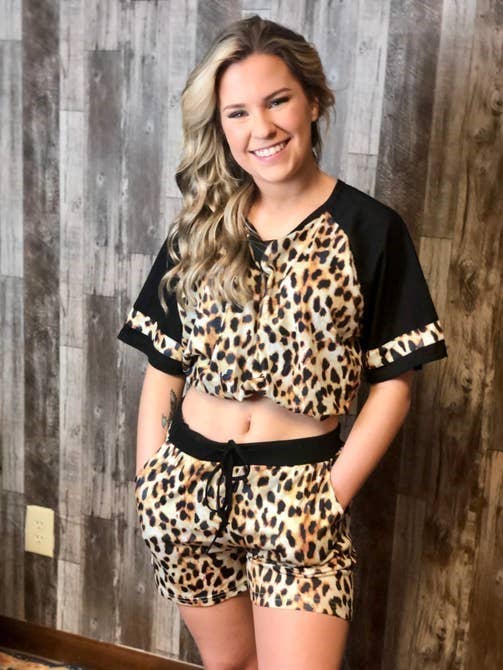 Leopard Easy Goin' Raglan Short Sleeve PJ set